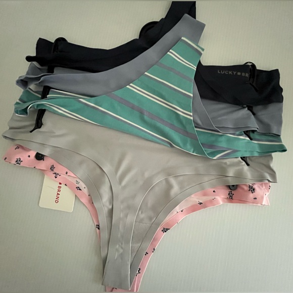 Lucky Brand Silky Smooth Laser Cut Tech Sealed Invisible Edge 5 pc Thongs set - Picture 11 of 13